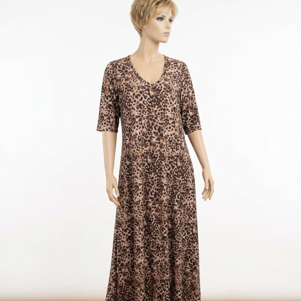 NWT Attitudes by Renee Leopard Print Como Jersey Illusion Waist Maxi Dress Sz L - Picture 3 of 6